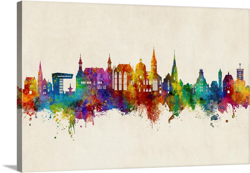 Watercolor art print of the skyline of Aachen, Germany
