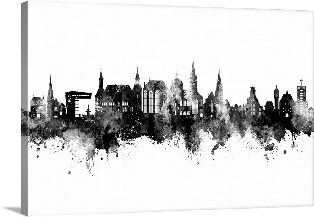 Watercolor art print of the skyline of Aachen, Germany
