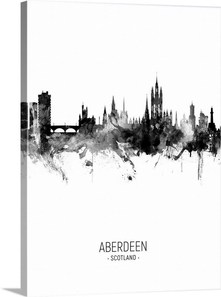 Watercolor art print of the skyline of Aberdeen, Scotland, United Kingdom