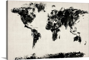 Abstract Black and White world map Wall Art, Canvas Prints, Framed