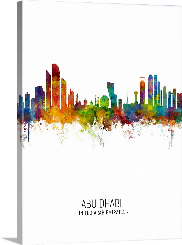 Watercolor art print of the skyline of Abu Dhabi, United Arab Emirates