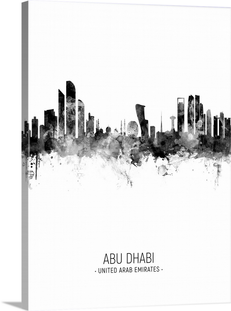 Watercolor art print of the skyline of Abu Dhabi, United Arab Emirates