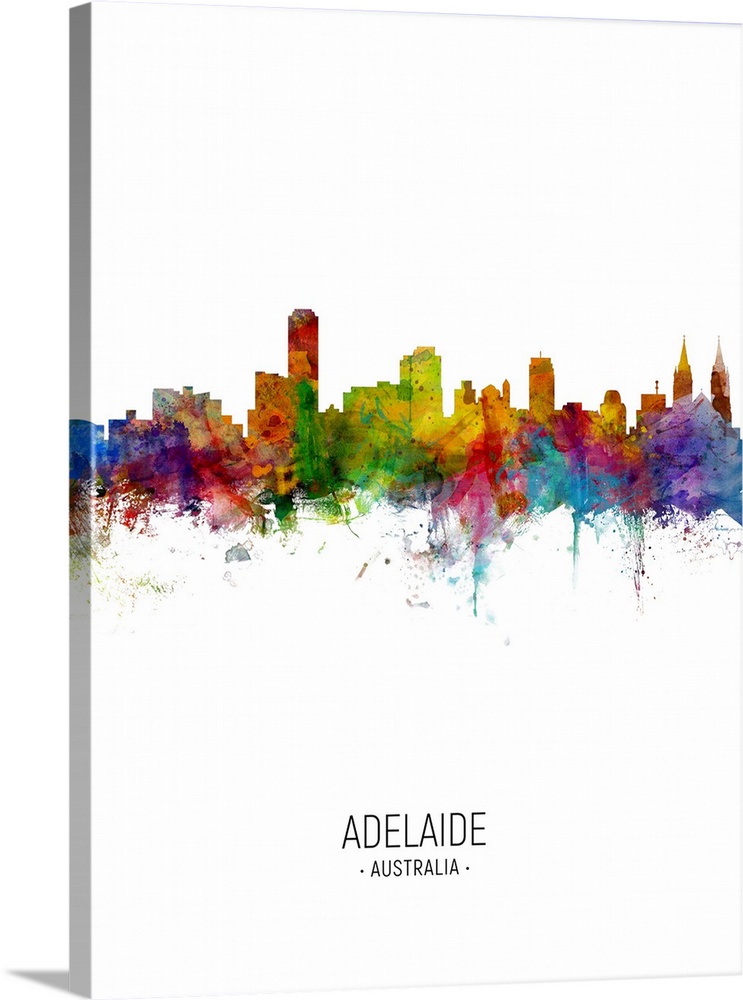 Watercolor art print of the skyline of Adelaide, South Australia, Australia