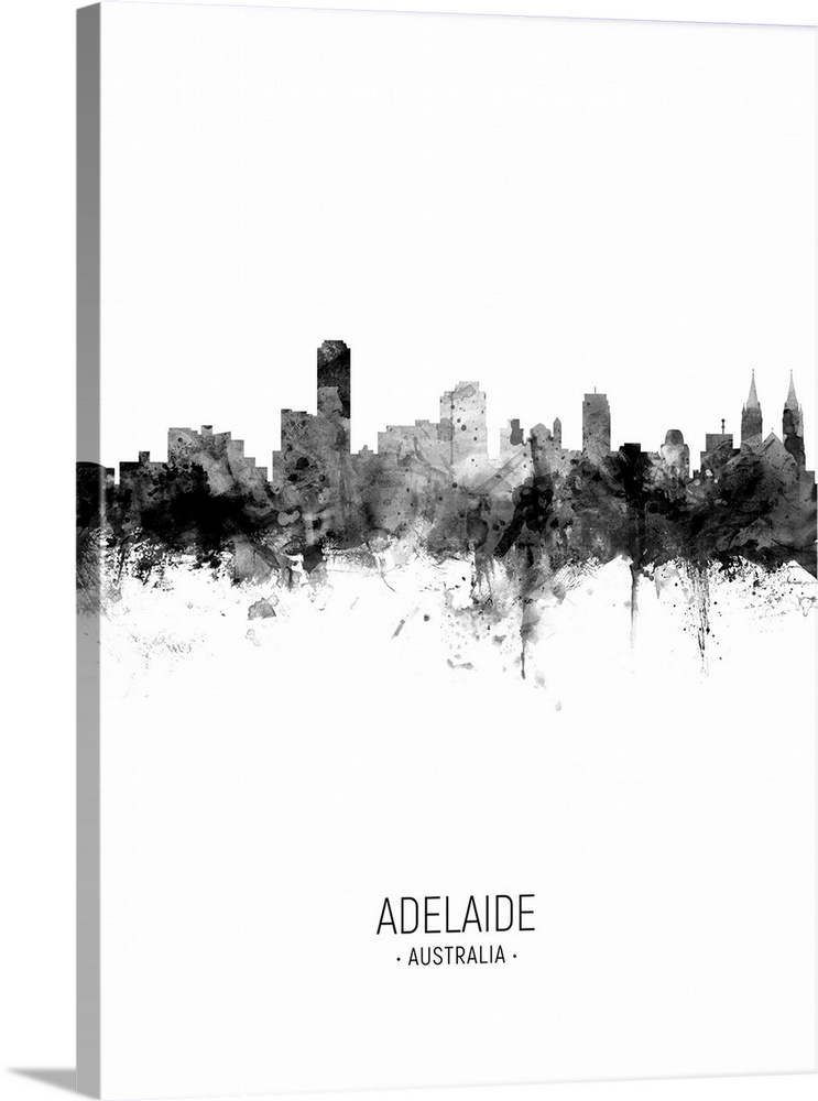 Watercolor art print of the skyline of Adelaide, South Australia, Australia