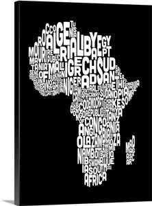 African Countries Text Map, Black and White image thumbnail
