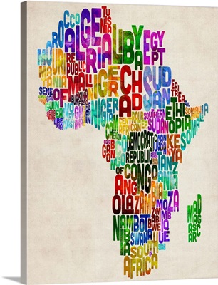African Countries Text Map, Multicolor