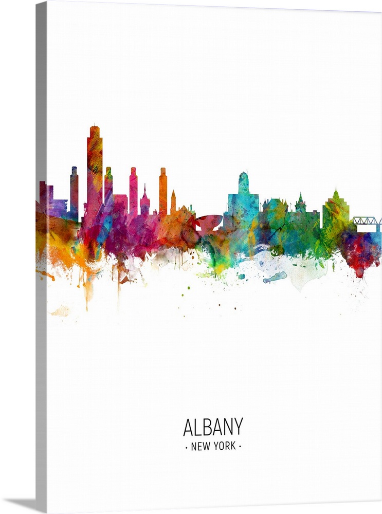Watercolor art print of the skyline of Albany, New York, United States