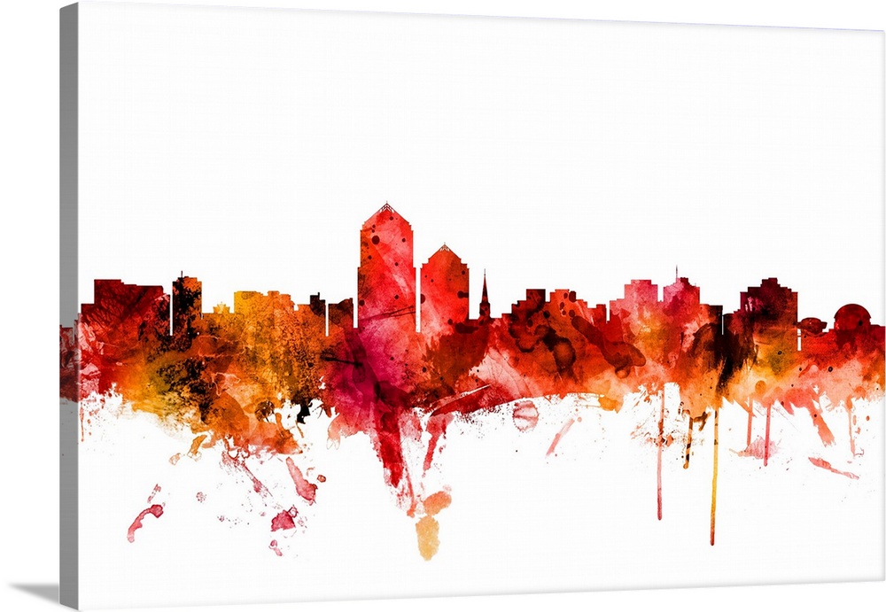 Watercolor art print of the skyline of Albuquerque, New Mexico, United States.