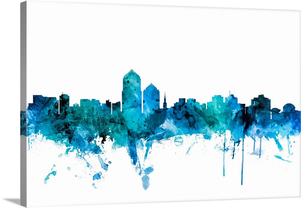 Watercolor art print of the skyline of Albuquerque, New Mexico, United States.