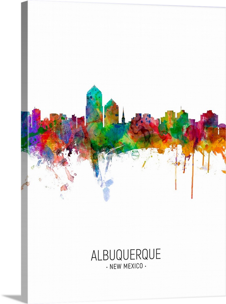 Watercolor art print of the skyline of Albuquerque, New Mexico, United States