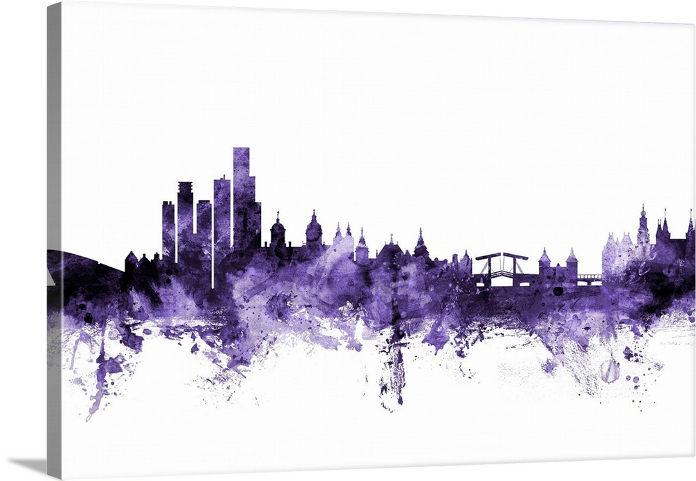Watercolor art print of the skyline of Amsterdam, The Netherlands