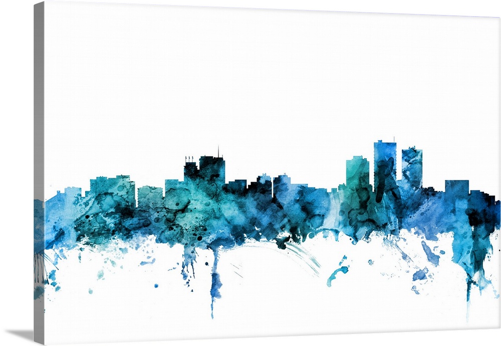 Watercolor art print of the skyline of Anchorage, Alaska, United States.