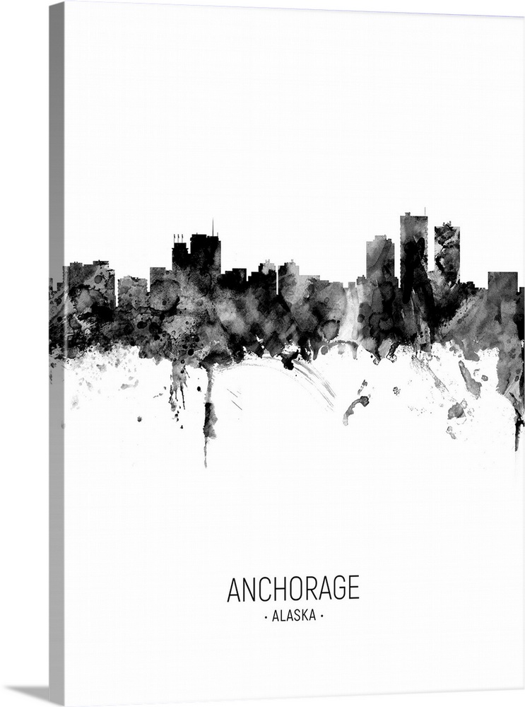 Watercolor art print of the skyline of Anchorage, Alaska, United States