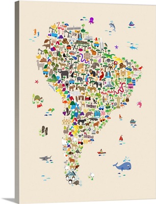 Animal Map of South America for children and kids
