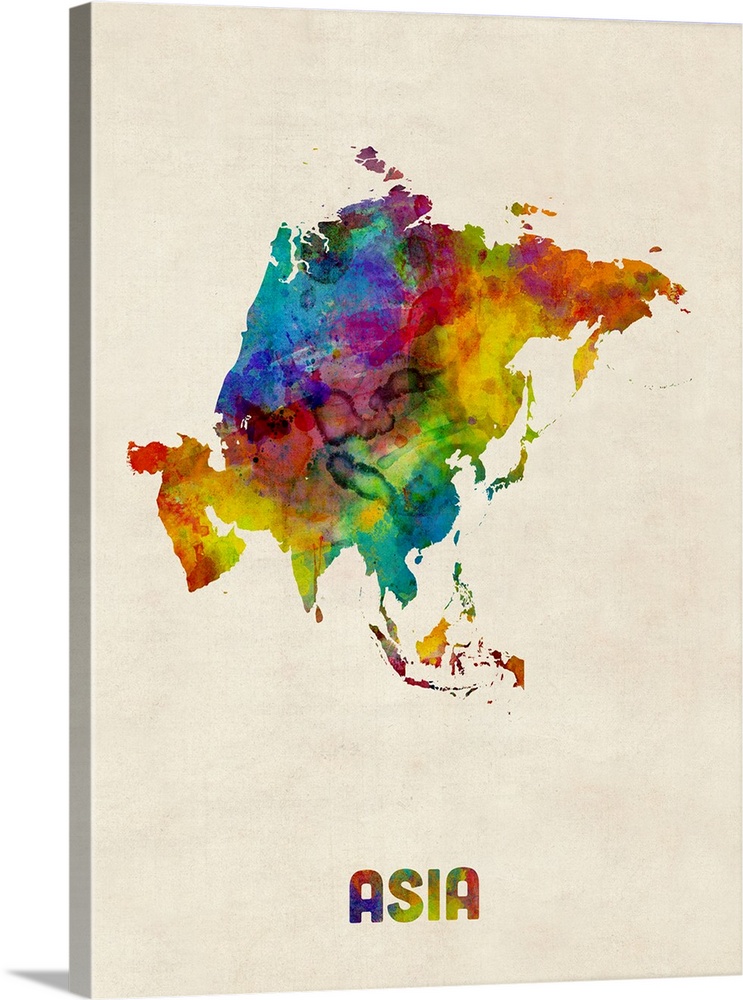 A watercolor map of Asia.