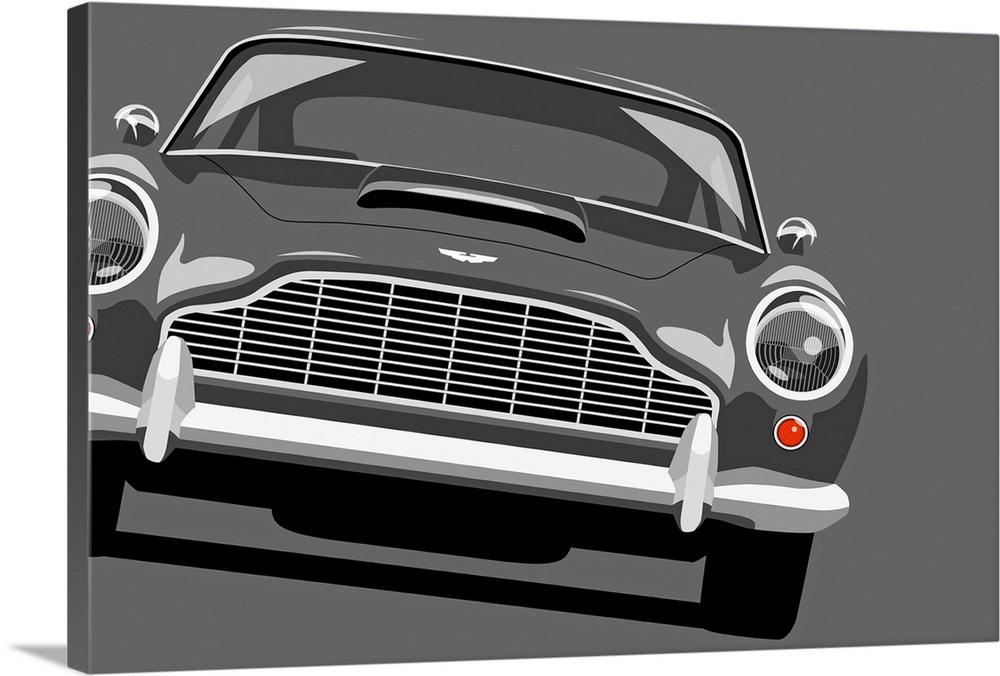 Pop art print of a Aston Martin DB5 car on a neutral background.