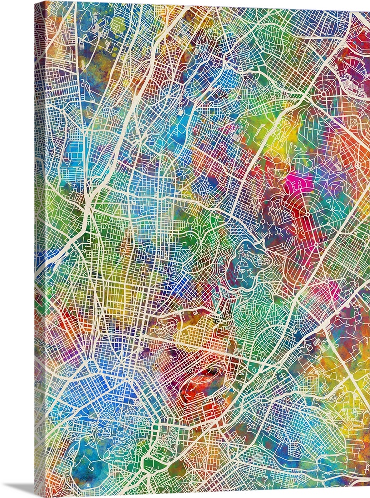 Watercolor street map of Athens, Greece