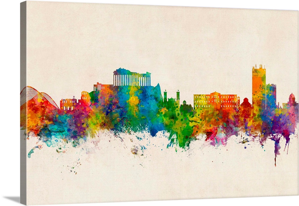 Watercolor art print of the skyline of Athens, Greece.