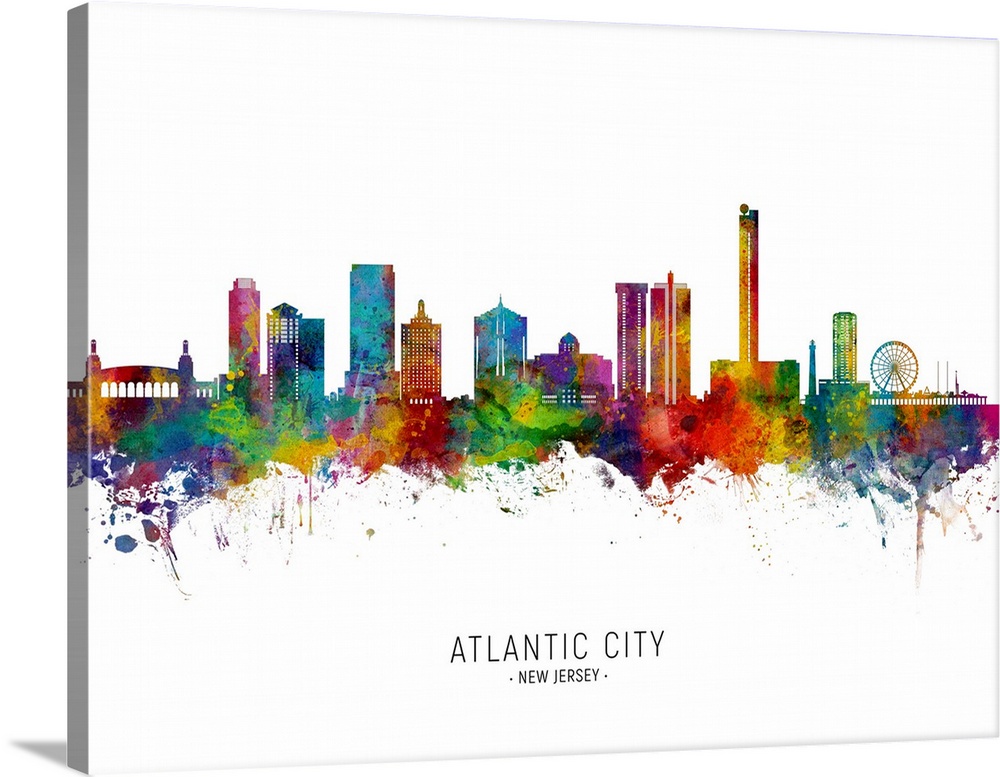Watercolor art print of the skyline of Atlantic City, New Jersey