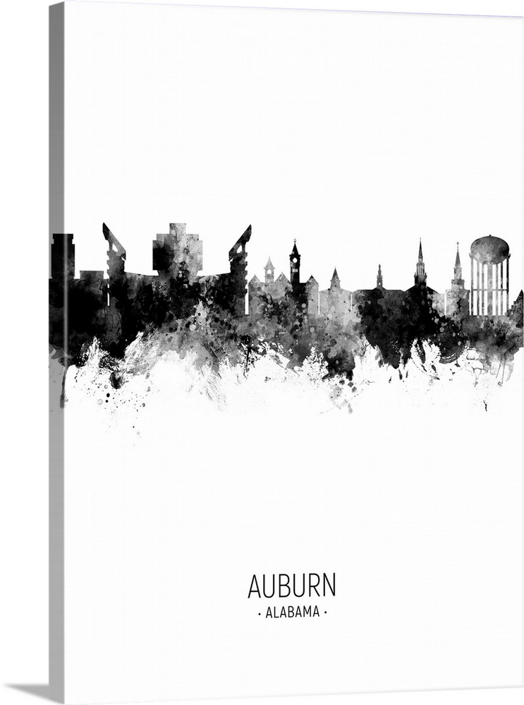 Watercolor art print of the skyline of Auburn, Alabama