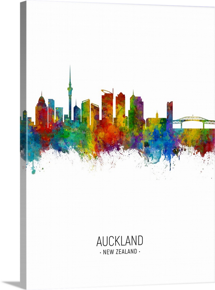 Watercolor art print of the skyline of Auckland, New Zealand