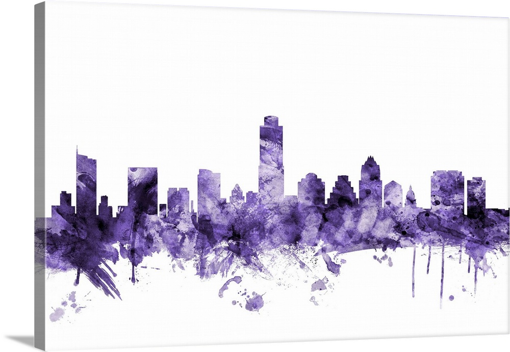 Watercolor art print of the skyline of Austin, Texas, United States