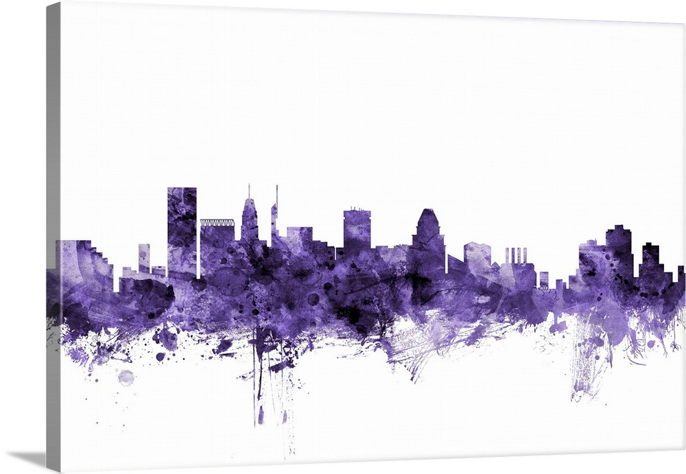 Watercolor art print of the skyline of Baltimore, Maryland, United States