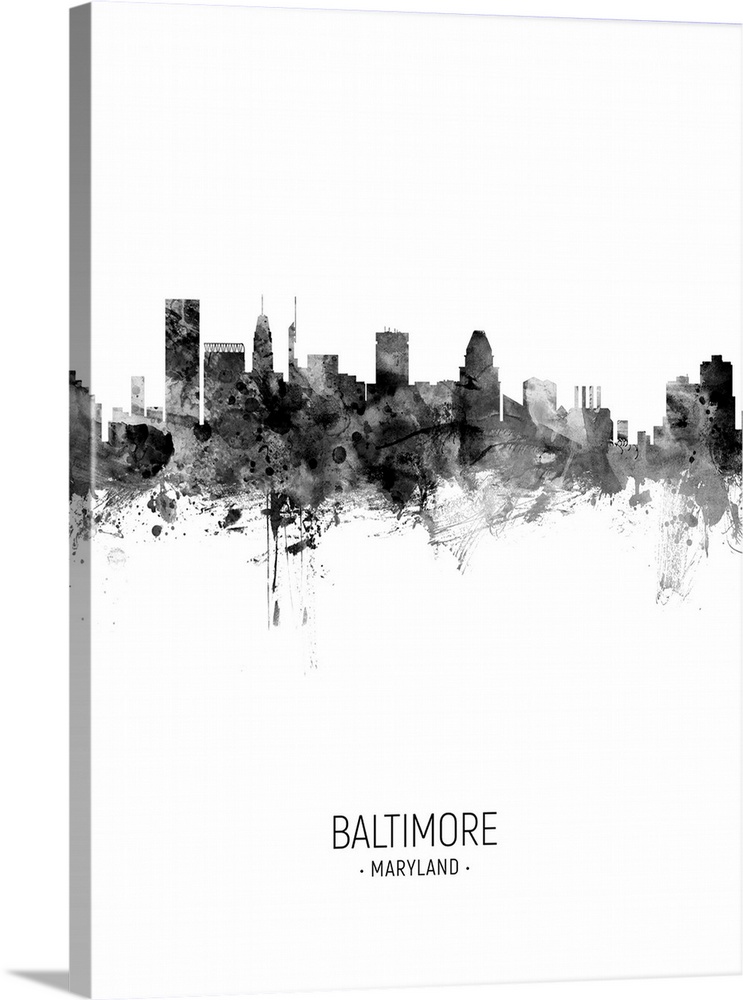 Watercolor art print of the skyline of Baltimore, Maryland, United States