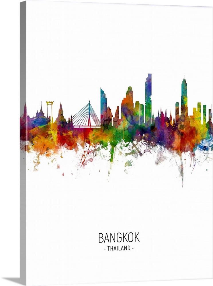 Watercolor art print of the skyline of Bangkok, Thailand