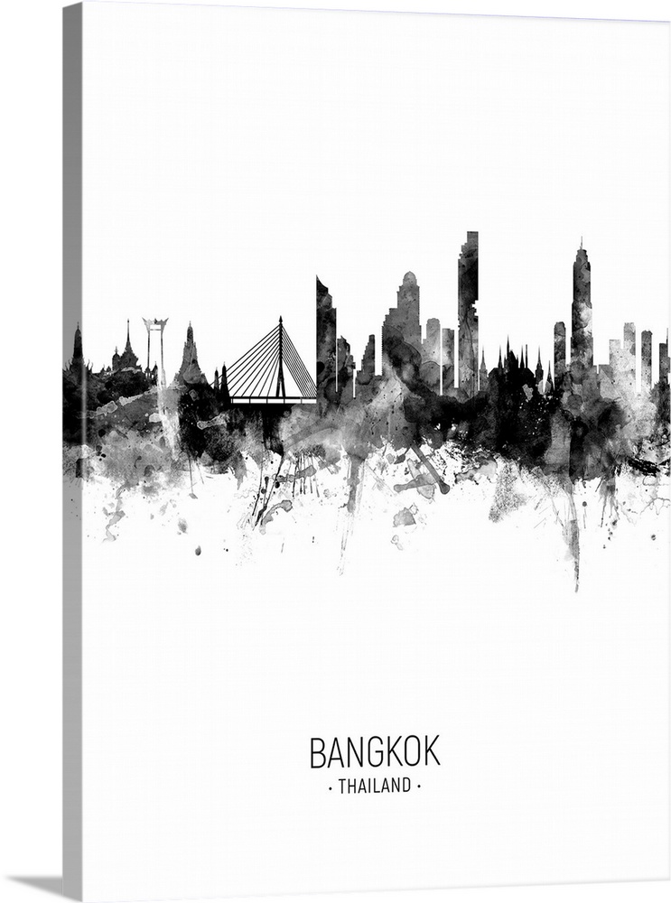 Watercolor art print of the skyline of Bangkok, Thailand