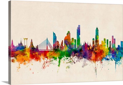 Bangkok Thailand Skyline, Multicolor on Beige