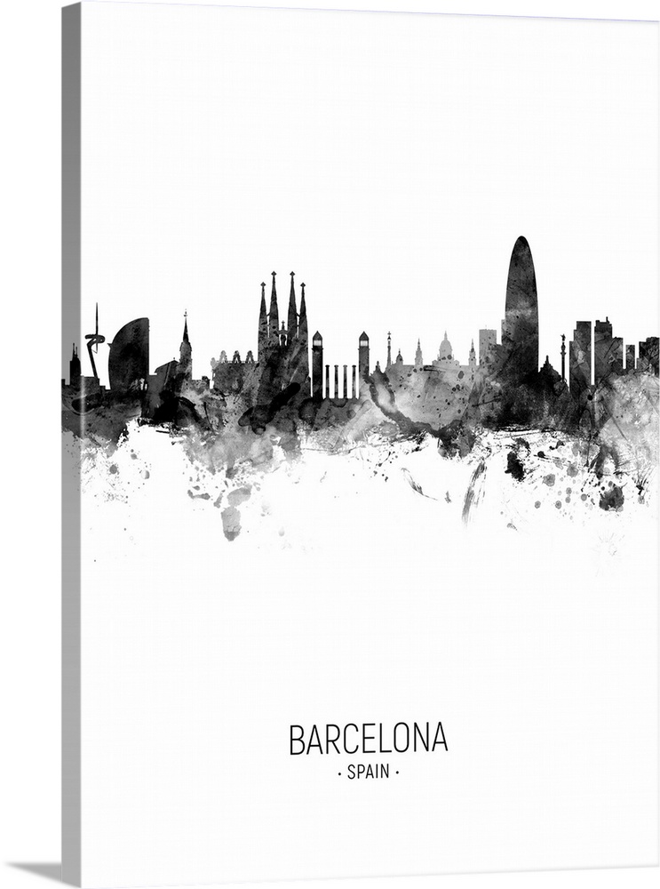 Watercolor art print of the skyline of Barcelona, Spain