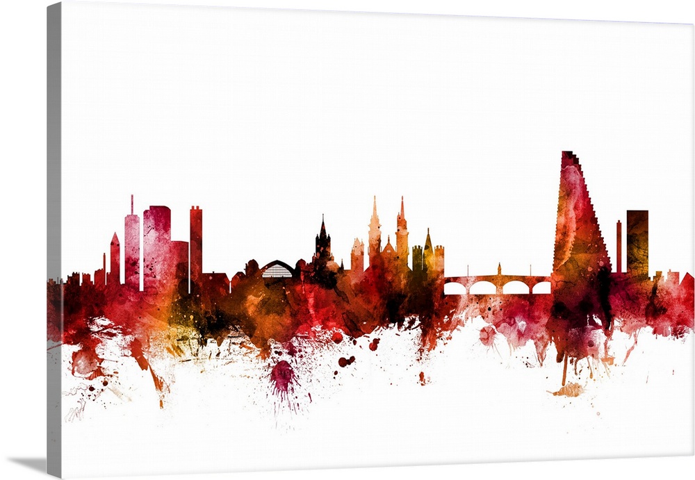 Watercolor art print of the skyline of Basel, Switzerland.