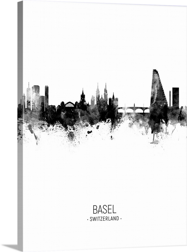 Watercolor art print of the skyline of Basel, Switzerland