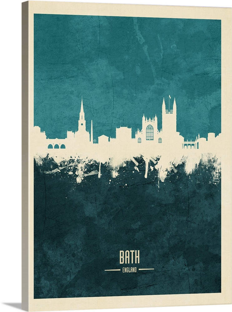 Watercolor art print of the skyline of Bath, England