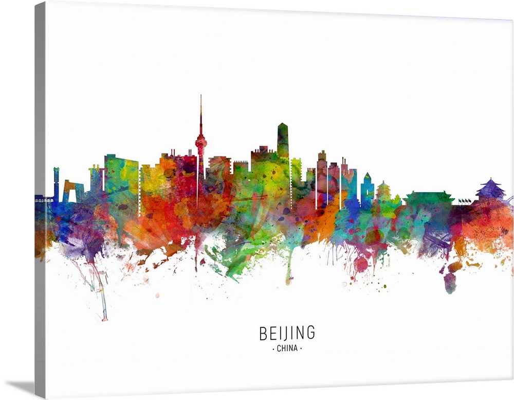 Watercolor art print of the skyline of Beijing, China.