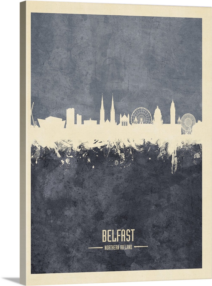 Watercolor art print of the skyline of Belfast, Northern Ireland