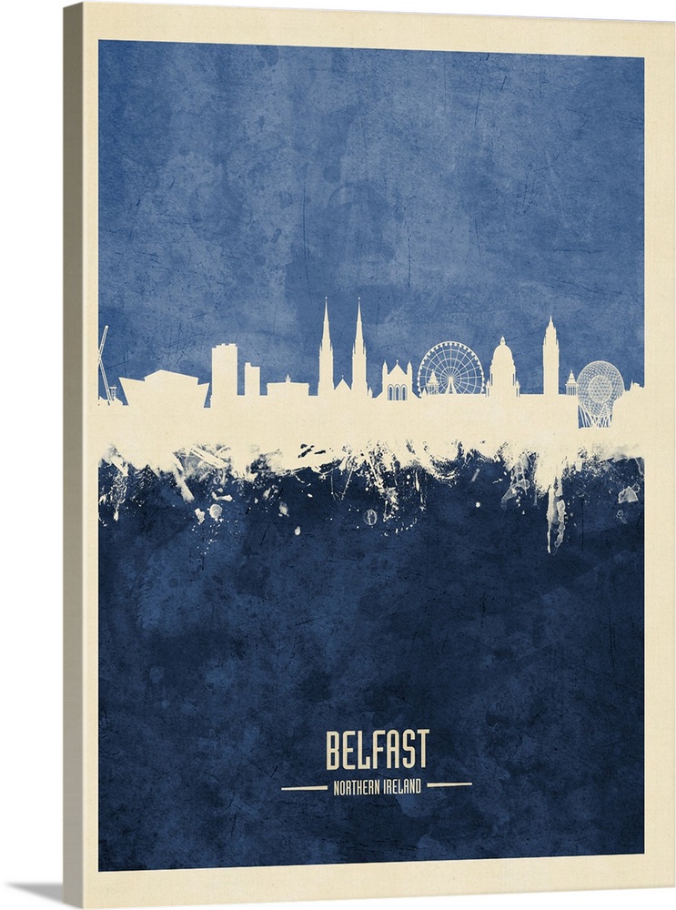 Watercolor art print of the skyline of Belfast, Northern Ireland