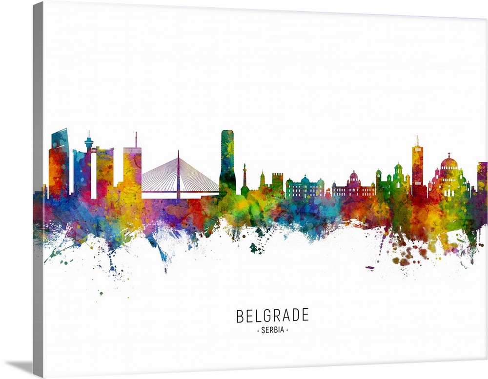 Watercolor art print of the skyline of Belgrade, Serbia