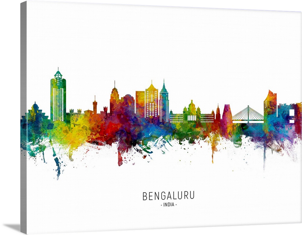 Watercolor art print of the skyline of Bengaluru, India