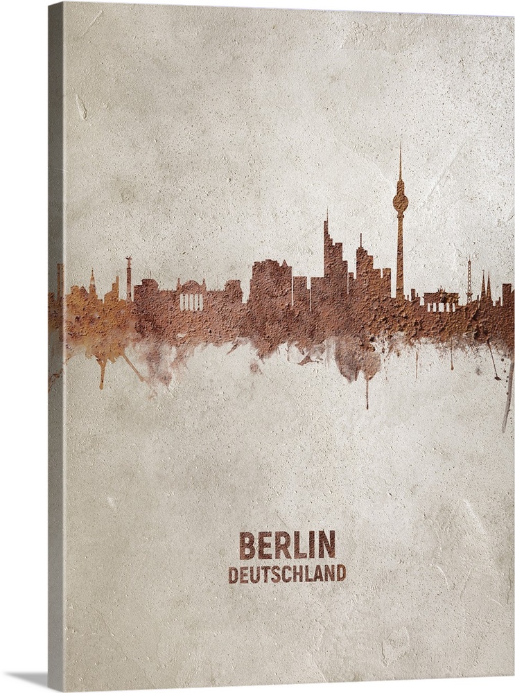 Art print of the skyline of Berlin, Germany. Rust on concrete.