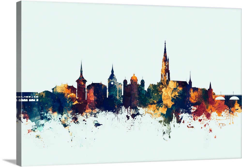 Watercolor art print of the skyline of Bern, Switzerland
