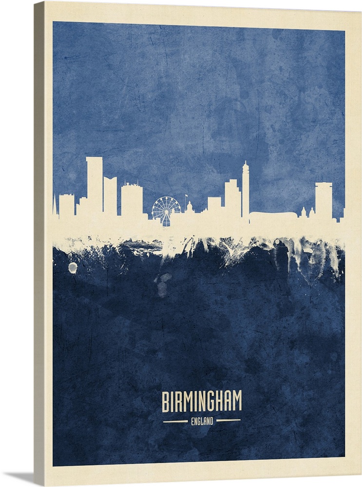 Watercolor art print of the skyline of Birmingham, England, United Kingdom