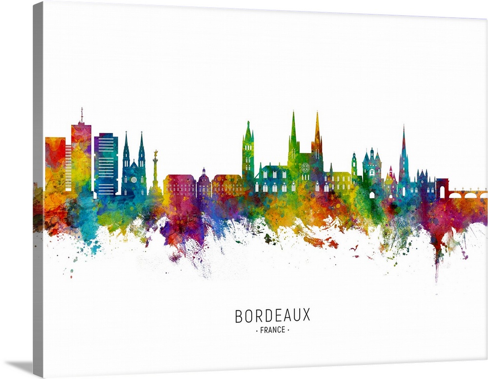 Watercolor art print of the skyline of Bordeaux, France