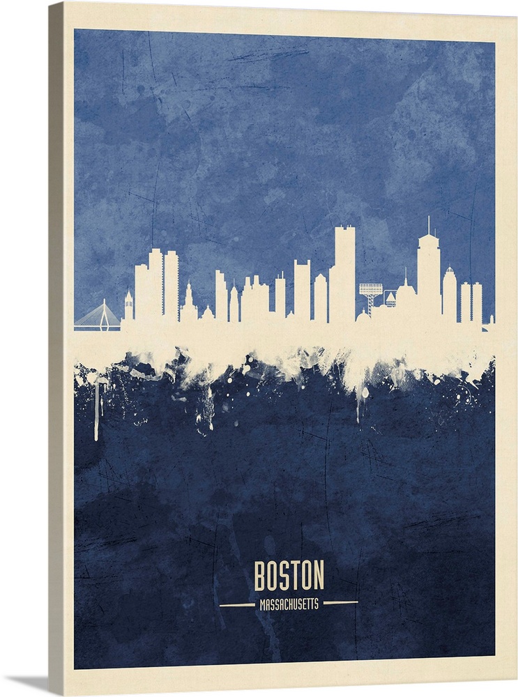 Watercolor art print of the skyline of Boston, Massachusetts, United States