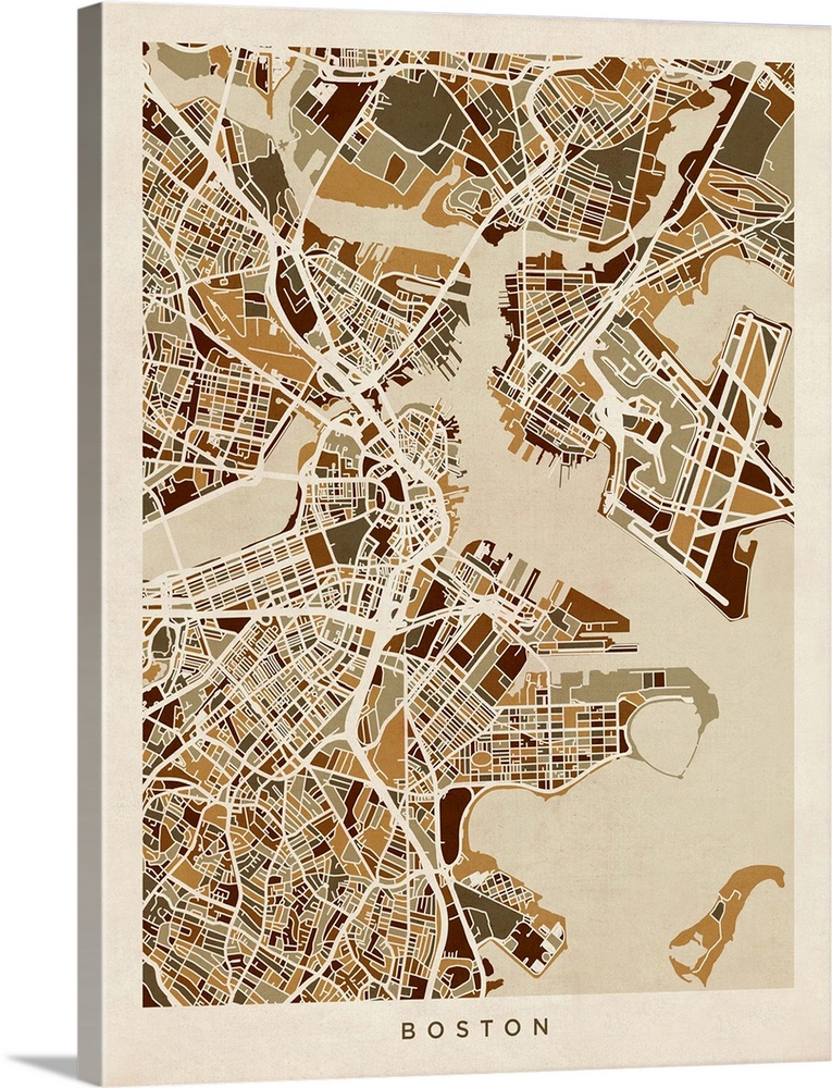 Contemporary artwork of the city street map of Boston.