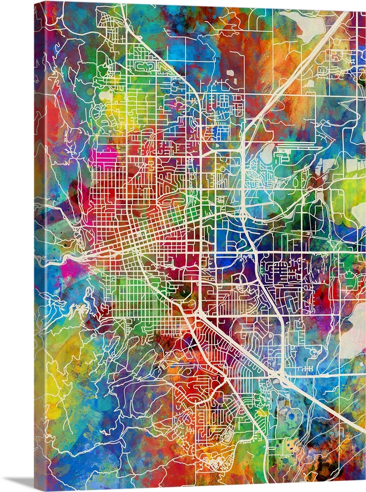 Watercolor street map of Boulder, Colorado, United States.