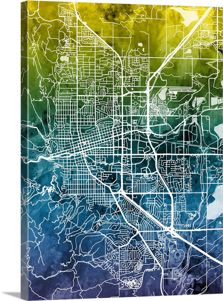 Watercolor street map of Boulder, Colorado, United States.