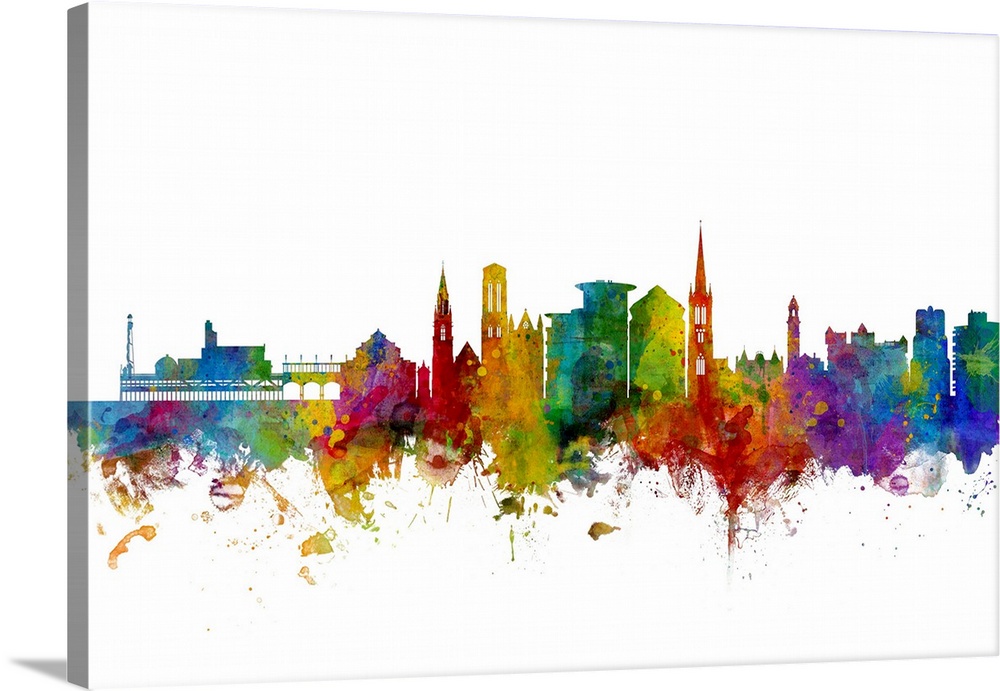 Watercolor art print of the skyline of Bournemouth, England, United Kingdom