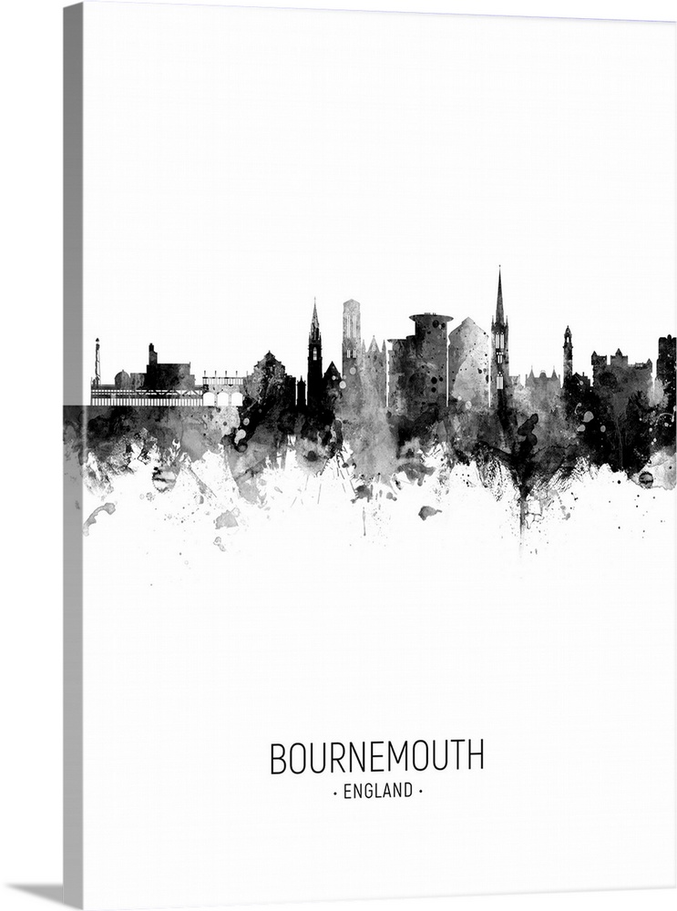 Watercolor art print of the skyline of Bournemouth, England, United Kingdom